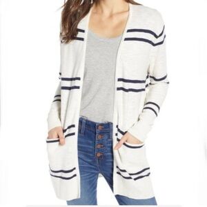 Madewell Summer Ryder Cardigan Sweater Open Front Ivory & Dark Navy Stripe